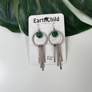 New Earth Child Women's Green & Long Sterling Silver Malachite Dangle Earrings